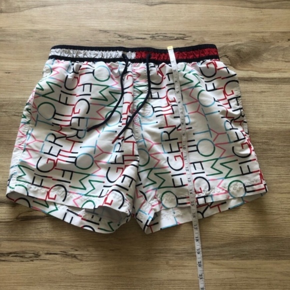Tommy Hilfiger Men's Logo Print Swim Trunks - White, Red, Green, Blue - Picture 3 of 9